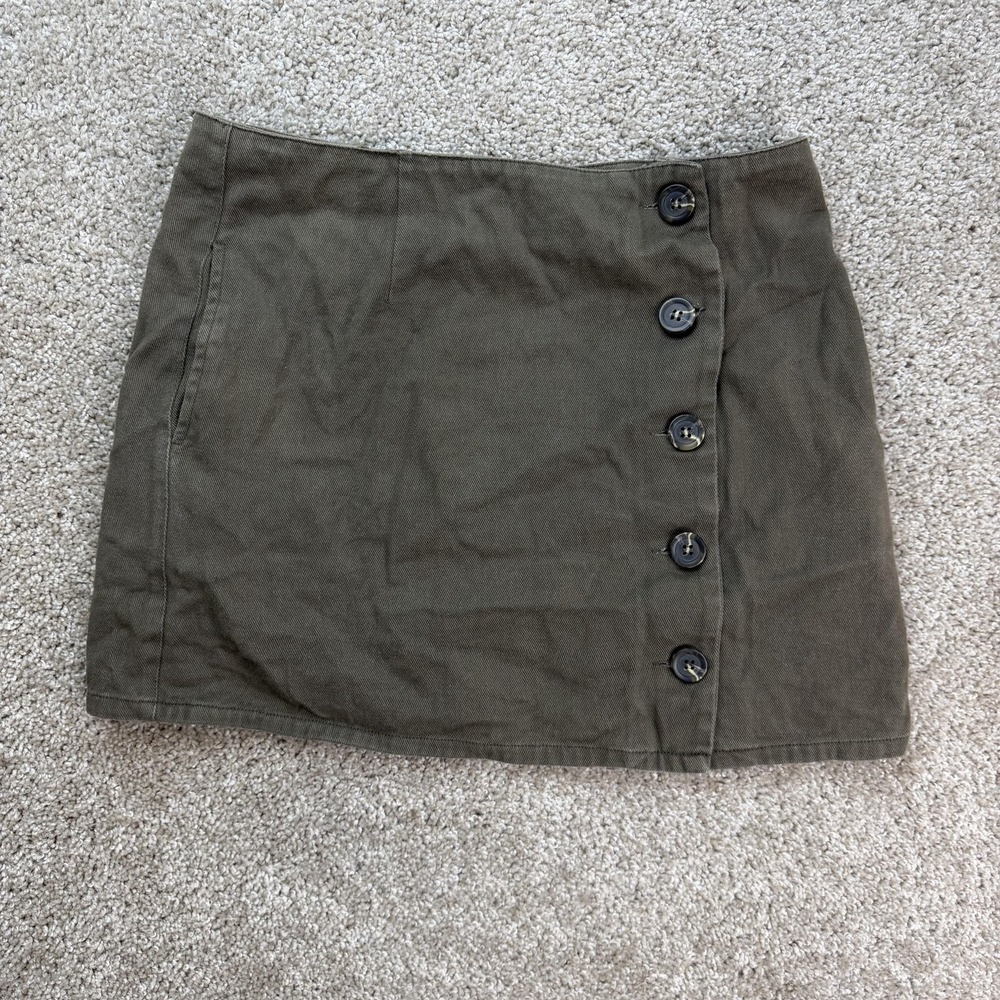 Chloe & Katie Skirt Womens Large Green Solid Twill Button Front Mini Casual